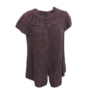 SONOMA Life + Style Open Cardigan Size M Purple Chunky Short Sleeve Knit Sweater
